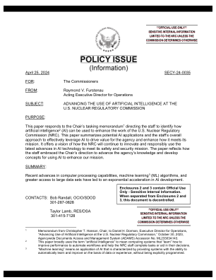 SECY-24-0035：推进美国核管理委员会使用人工智能